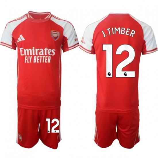Men Arsenal FC 12 Jurrien Timber Red 2025 Home Soccer Jersey Suit